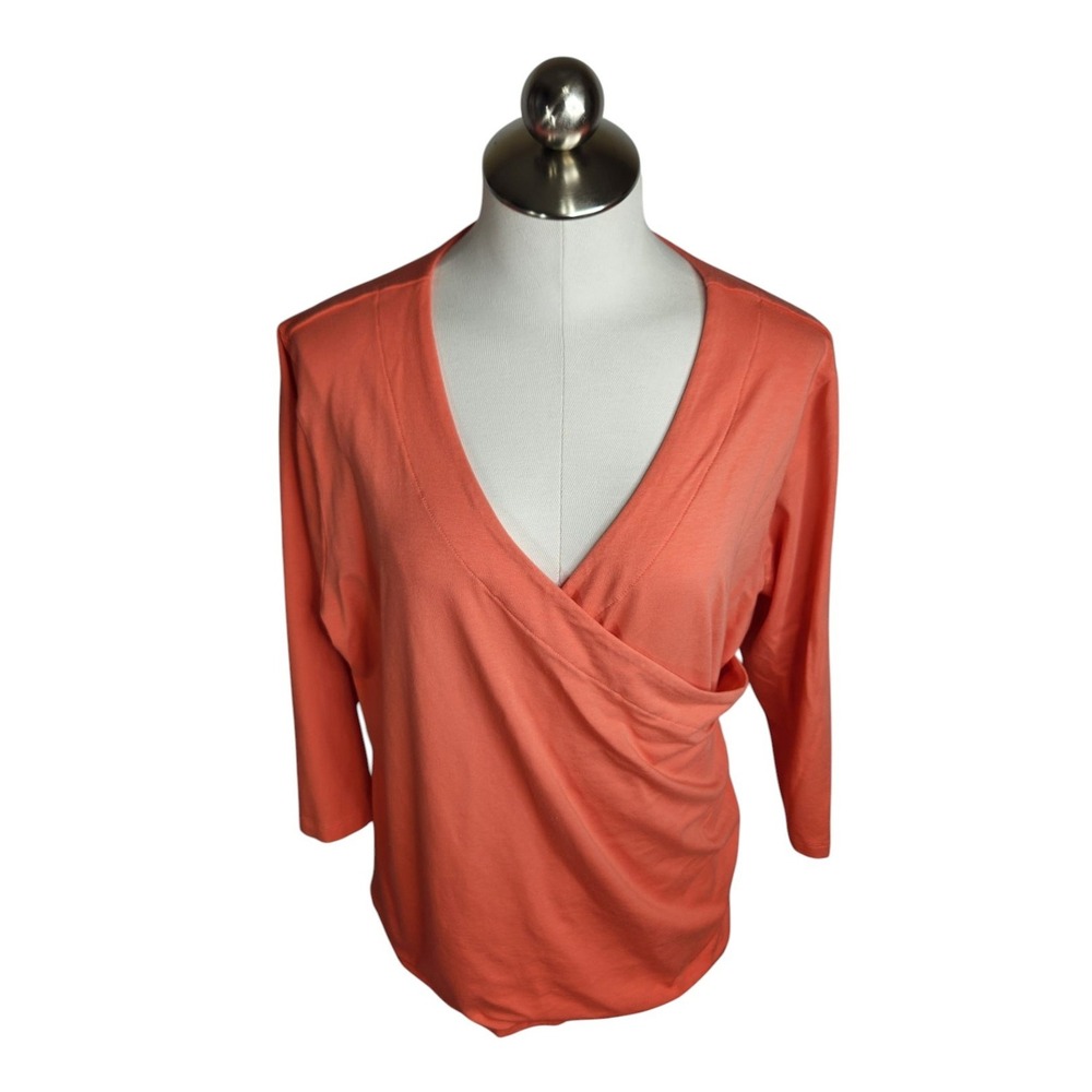 Soft Surroundings Top Women 2X Orange Surplice V-Neck 3/4 Sleeve Pima Cotton
